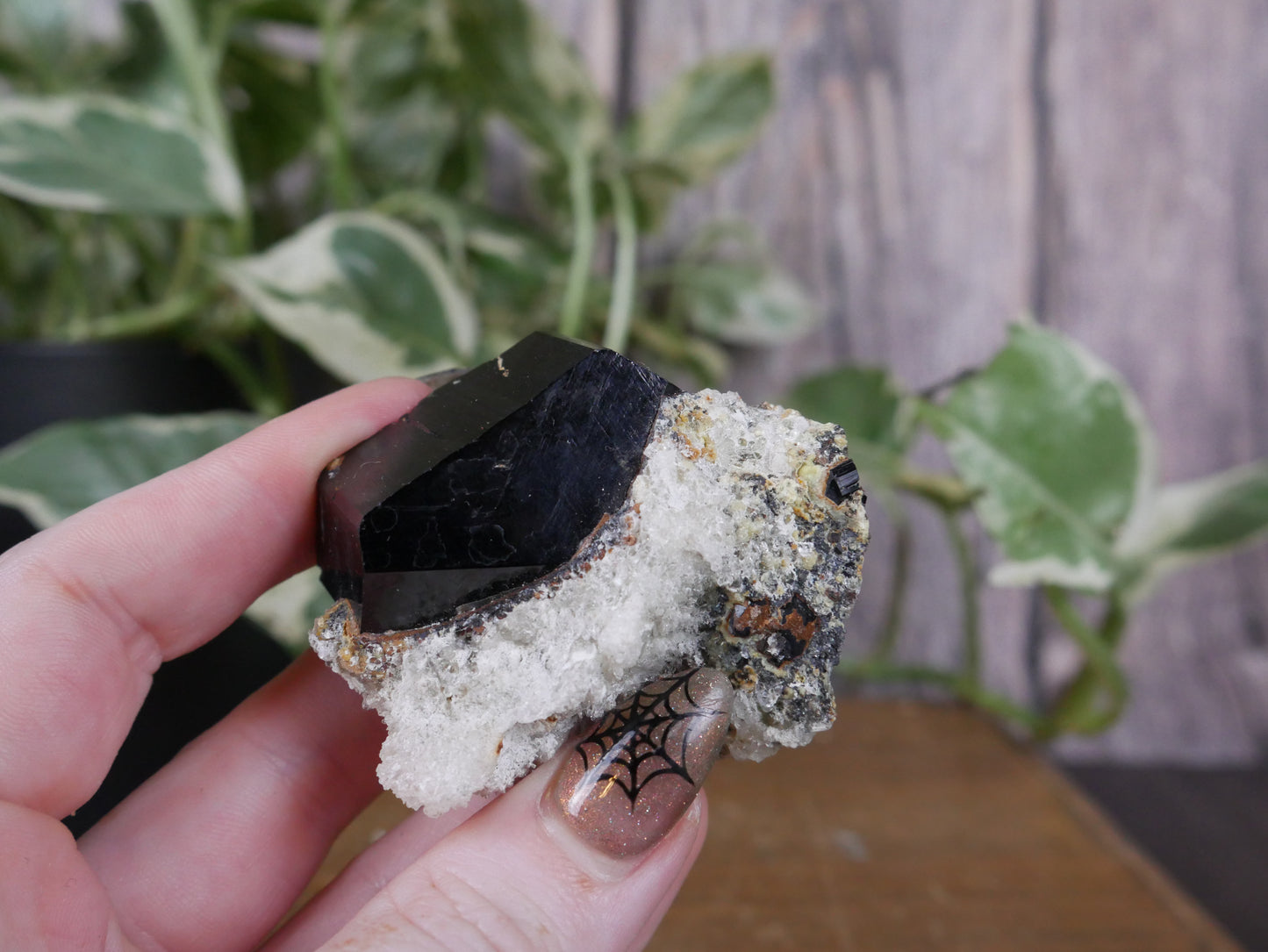 Black Tourmaline, Smokey Quartz, Hyalite Opal Specimen #22