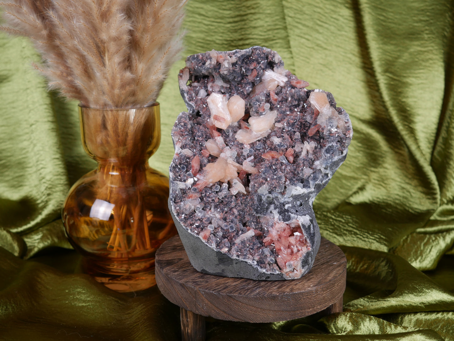 Red Heulandite x Stilbite x Chalcedony Cutbase #3