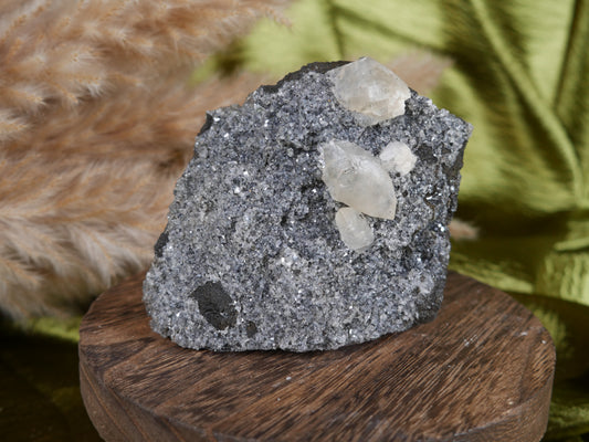 Honey Calcite on Black Chalcedony Cutbase