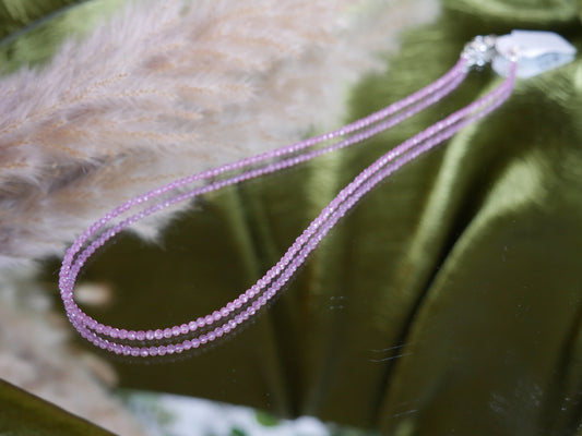 Pink Topaz Faceted Microbead Necklace