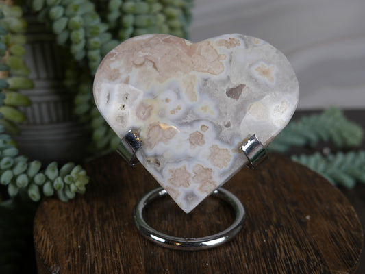 Flower Agate x Pink Amethyst Heart #2