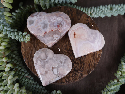 Flower Agate x Pink Amethyst Heart [various]