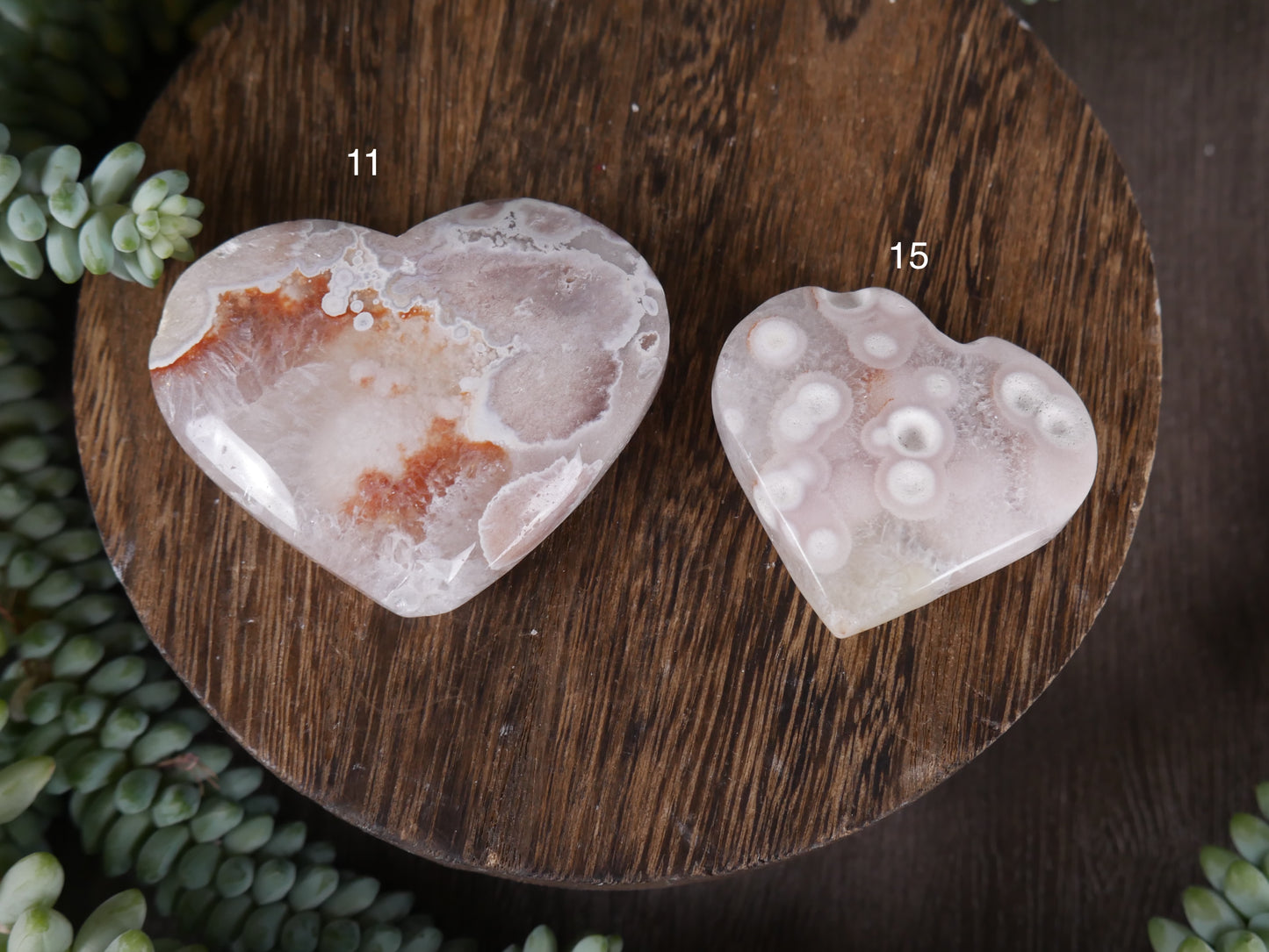 Flower Agate x Pink Amethyst Heart [various]