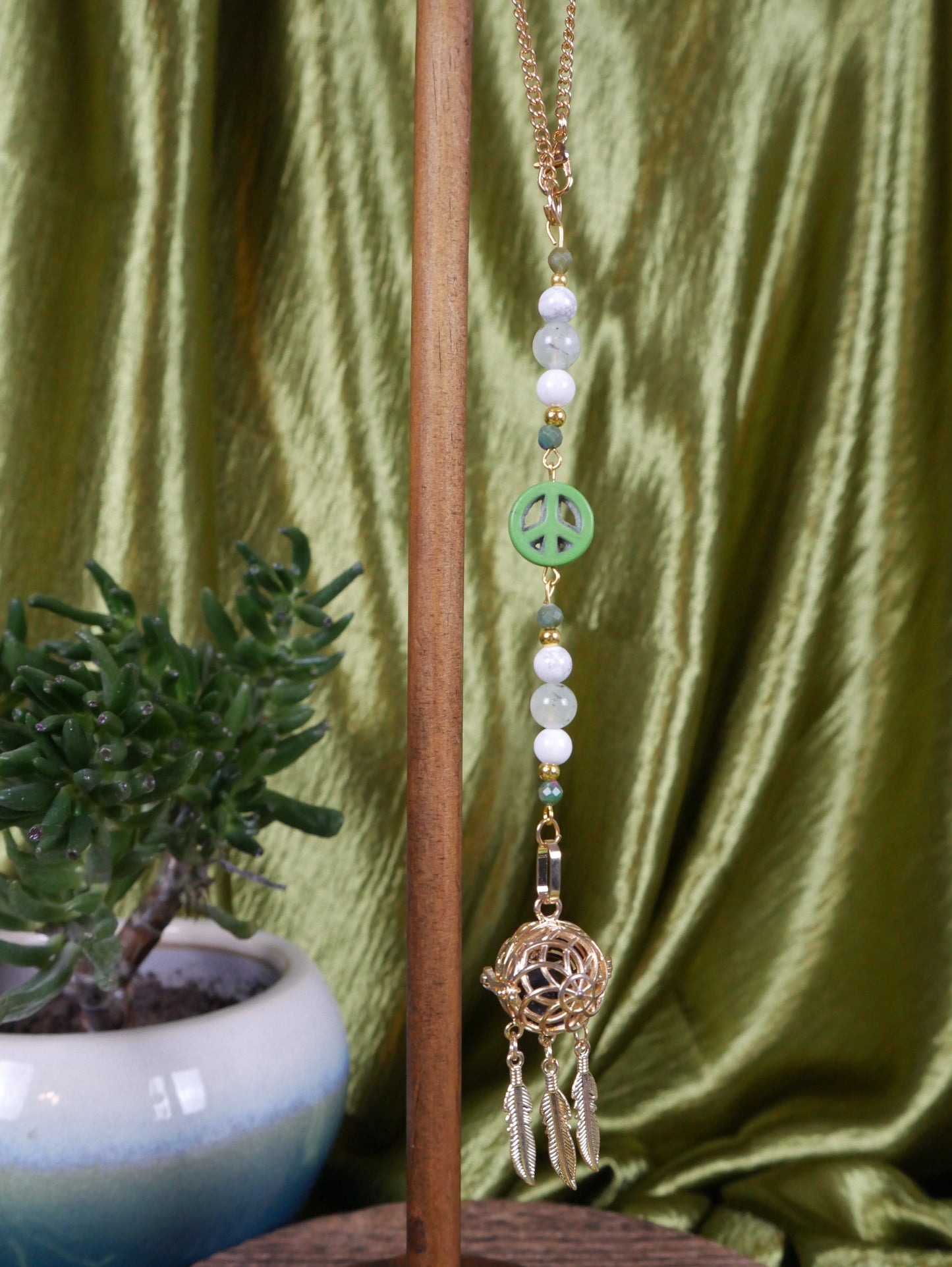 Green Peace Sign Car Mirror Decor - Dream Catcher Collection