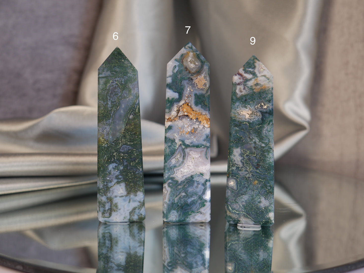 Moss Agate Obelisks [various; 1-19]