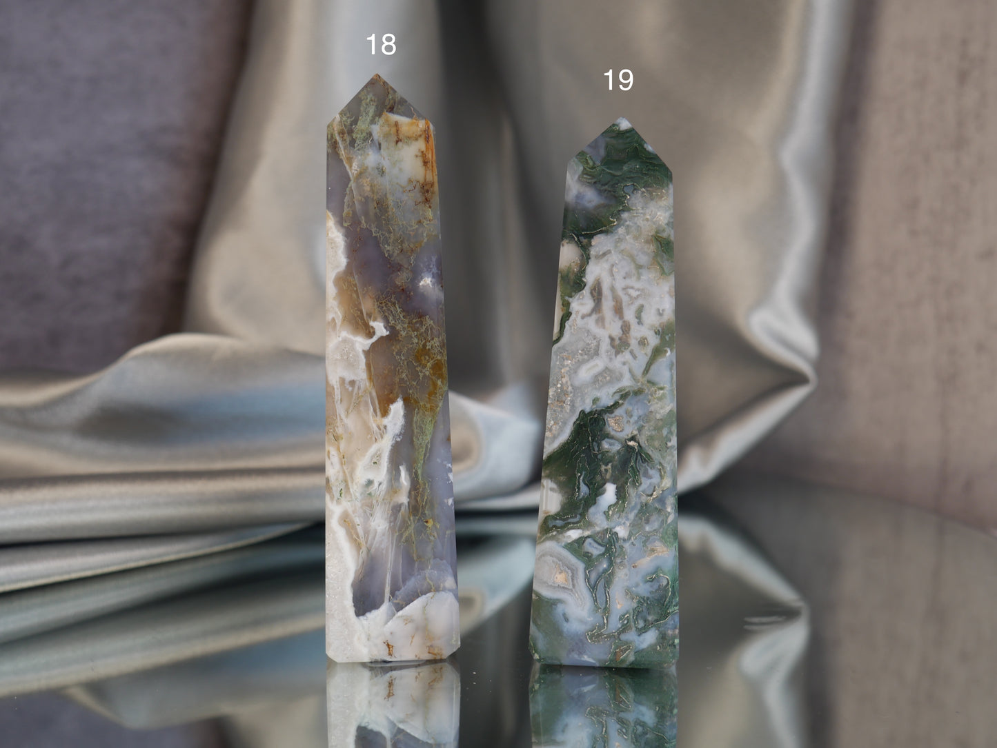 Moss Agate Obelisks [various; 1-19]