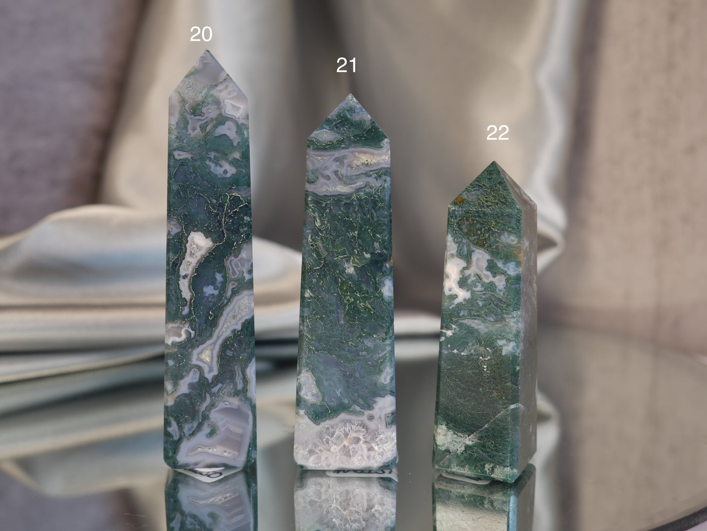 Moss Agate Obelisk [various; 20-37]