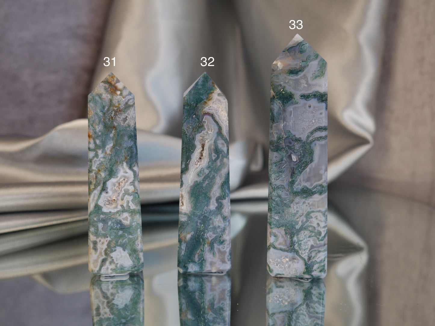 Moss Agate Obelisk [various; 20-37]
