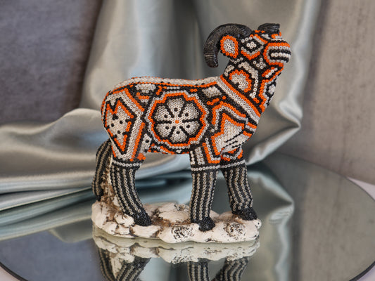 Orange Sheep - Huichol Bead Art