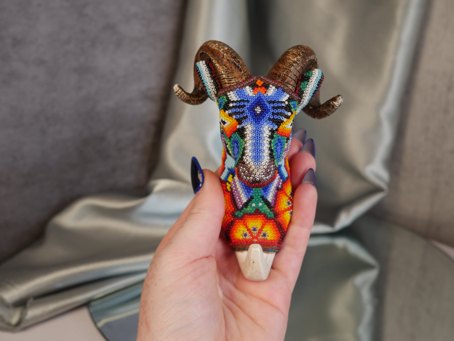 Big Horn Sheep Hanger - Huichol Bead Art
