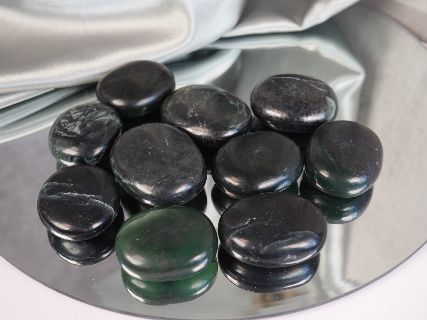 Green Kyanite & Hematite Palm Stone [various]