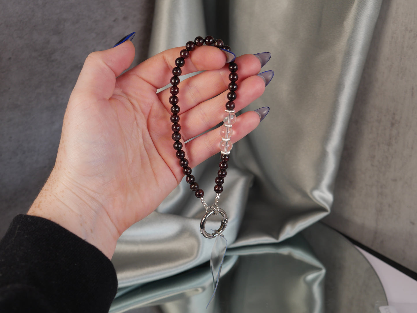 Garnet & Clear Quartz Phone Chain