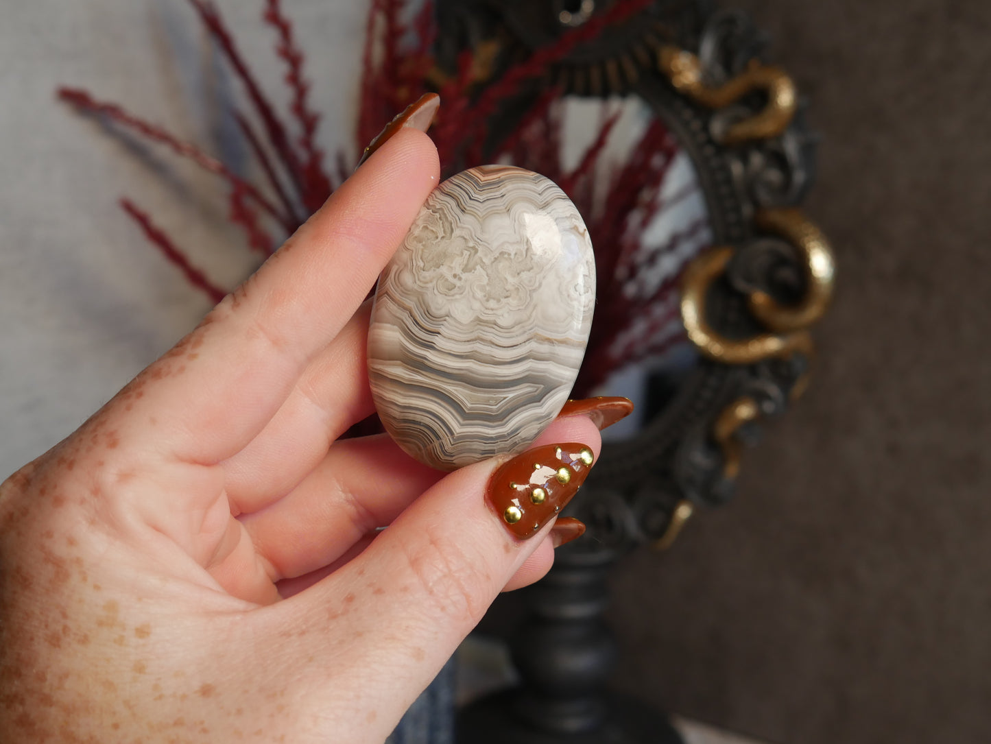 Crazy Lace Agate Palm Stone