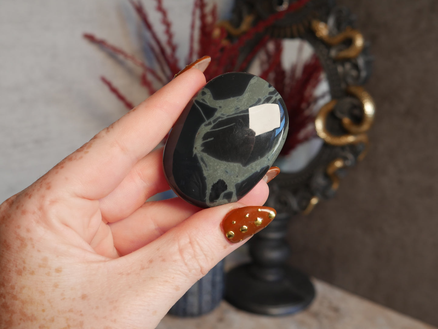 Spiderweb Obsidian Palm Stone #6