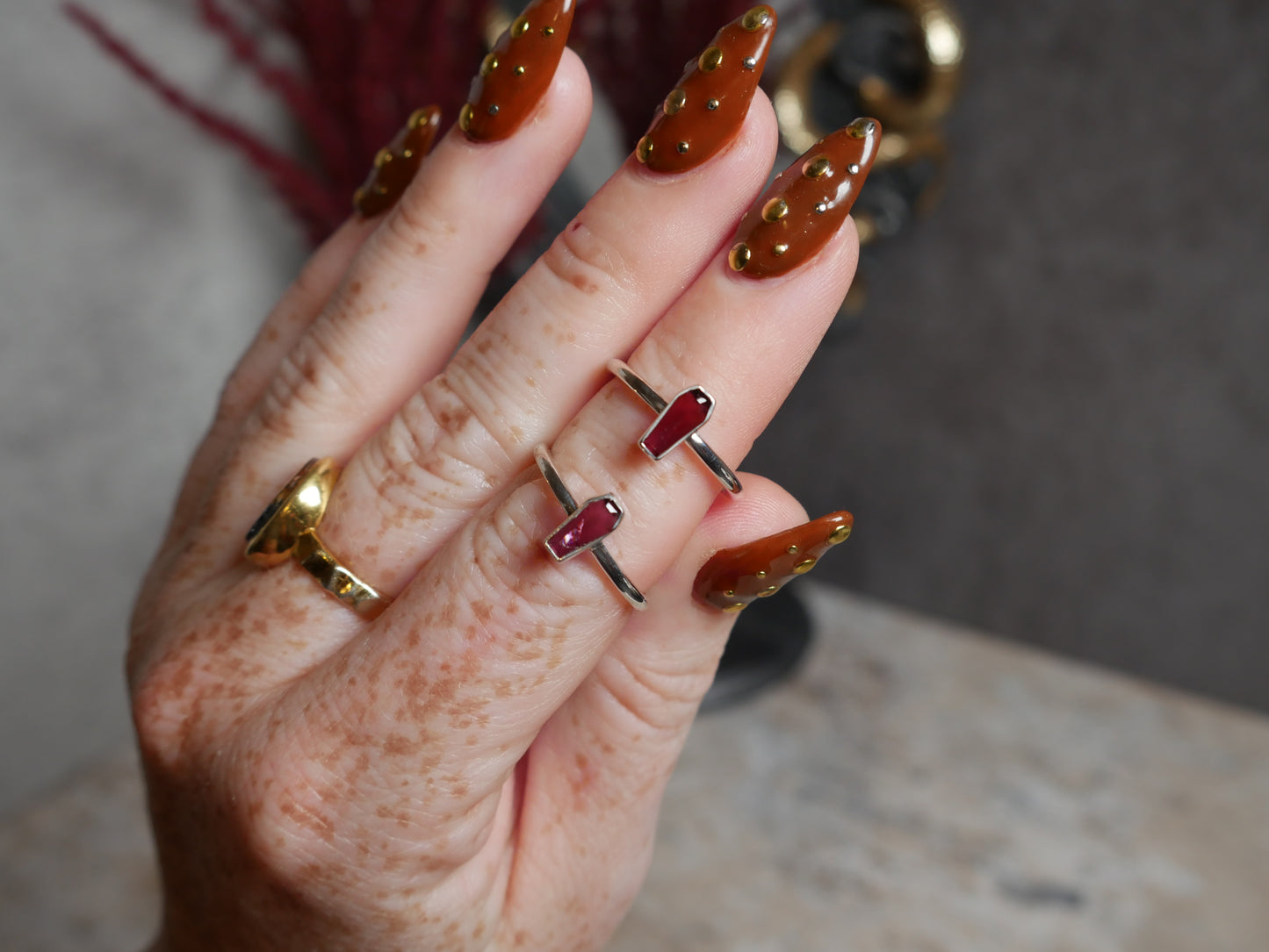 Garnet Coffin Ring
