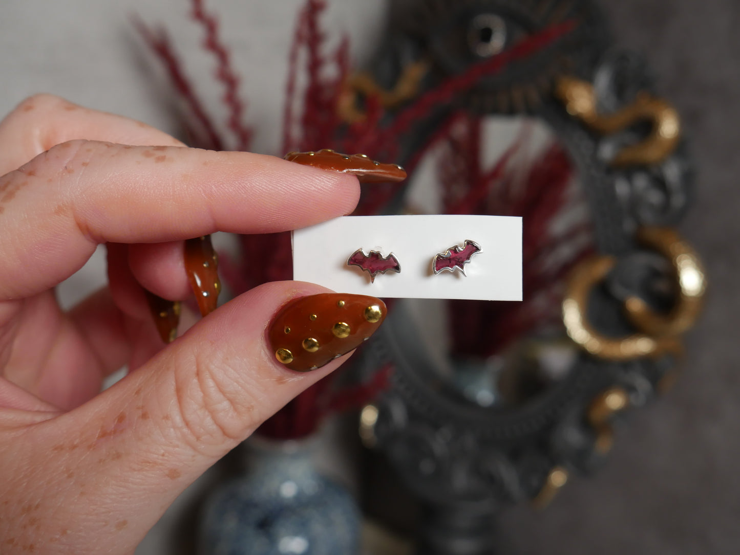 Garnet Bat Studs