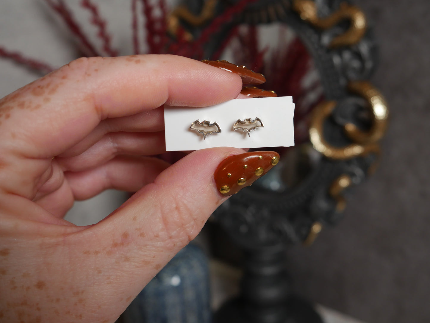 Smokey Quartz Bat Studs