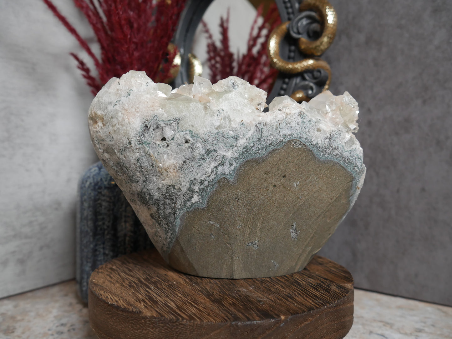 Green Apophyllite & Sugary Peach Stilbite Cutbase