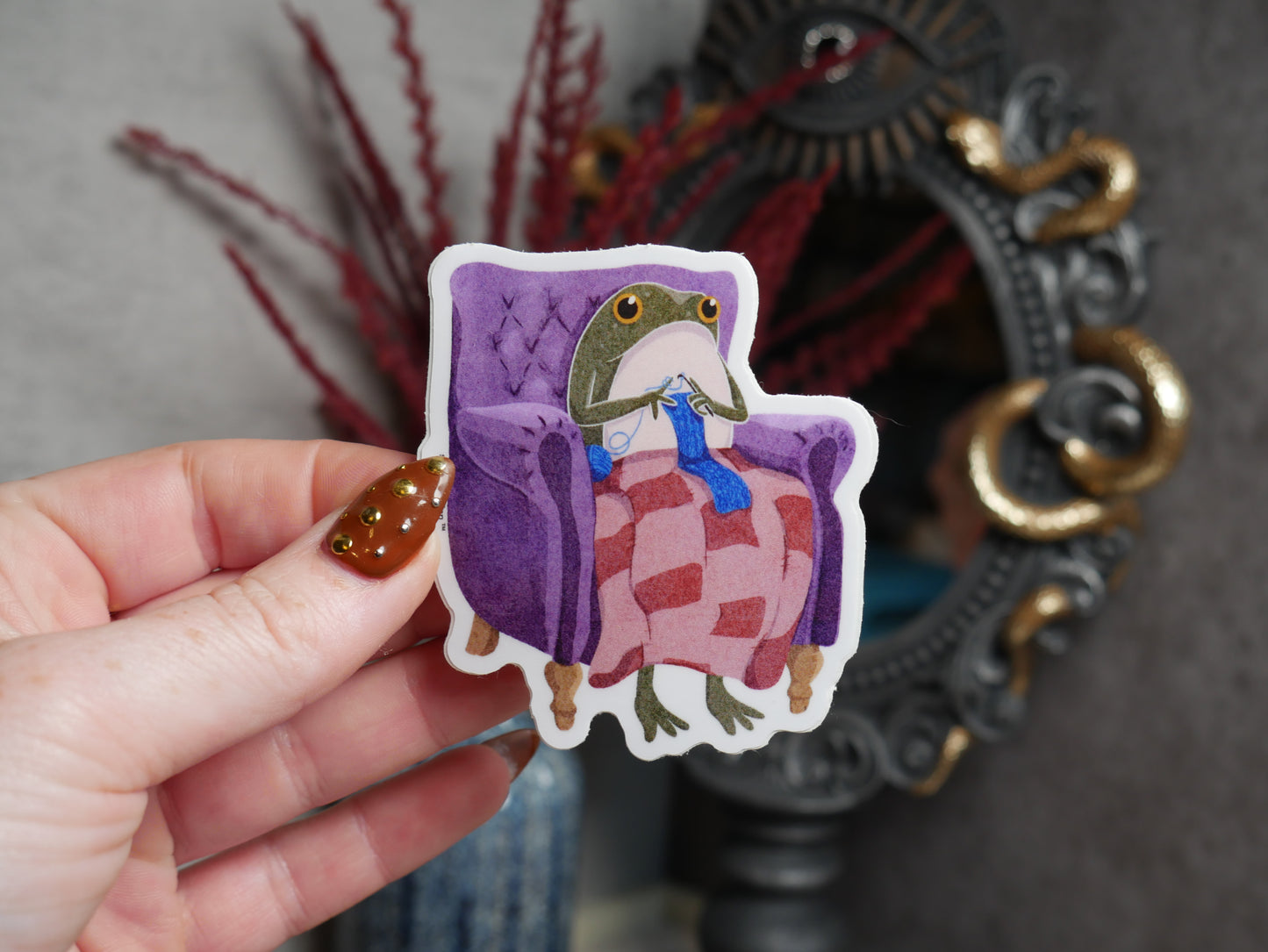 Knitting Frog Sticker