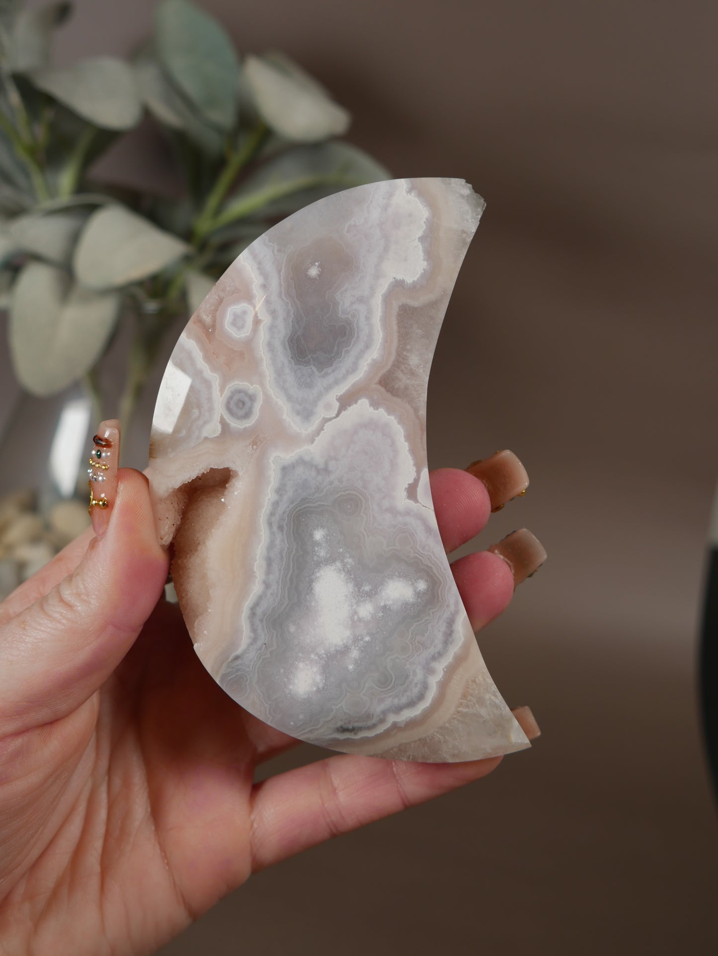 Pink Amethyst x Flower Agate Moon #3