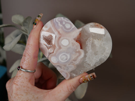Pink Amethyst x Flower Agate Heart #1