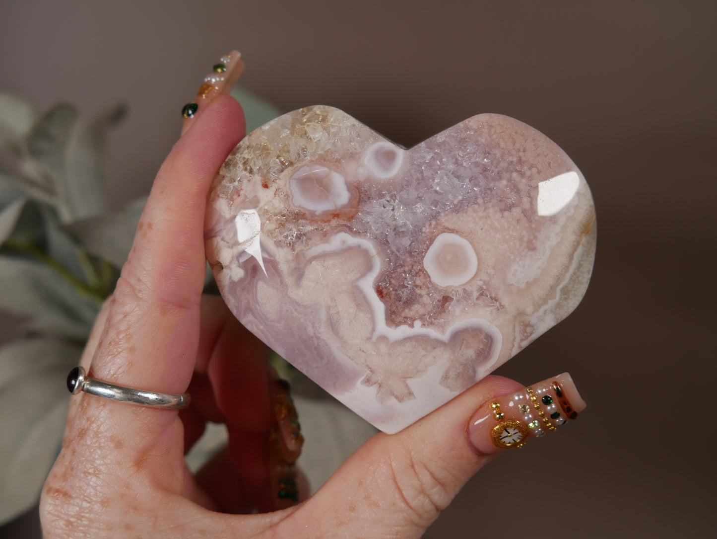 Pink Amethyst x Flower Agate Heart #7