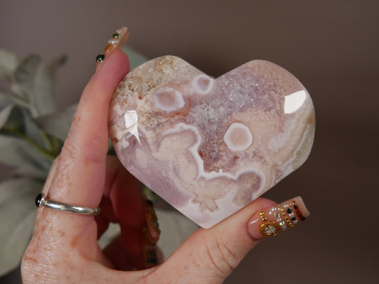Pink Amethyst x Flower Agate Heart #7