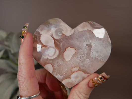 Pink Amethyst x Flower Agate Heart #9
