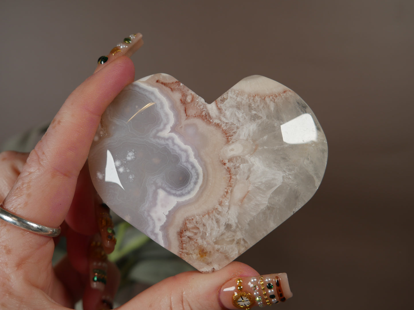 Pink Amethyst x Flower Agate Heart #11