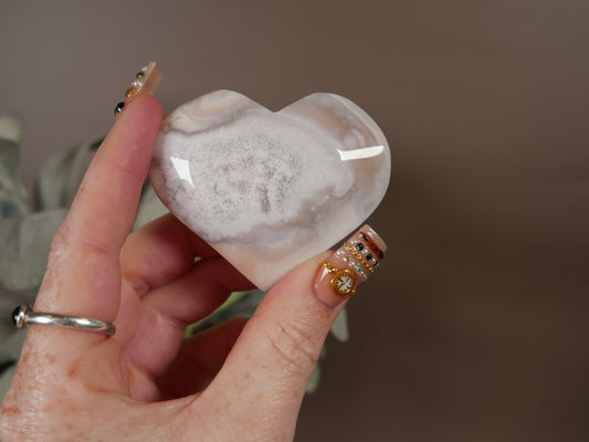 Pink Amethyst x Flower Agate Heart #13