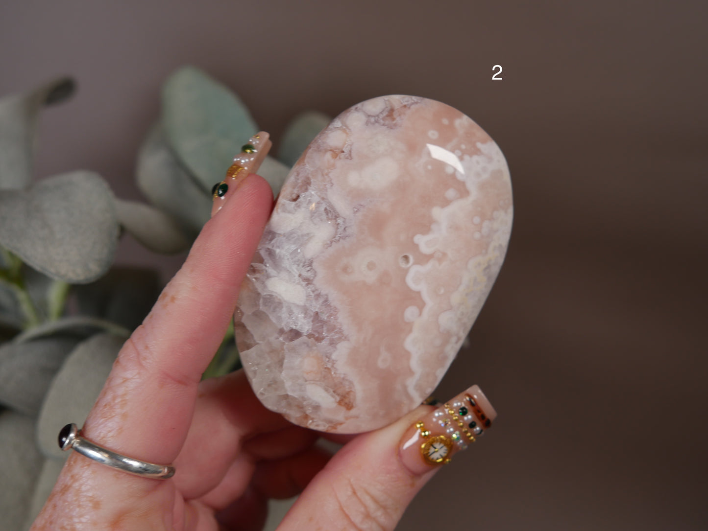 Pink Amethyst x Flower Agate Palm Stone [various]