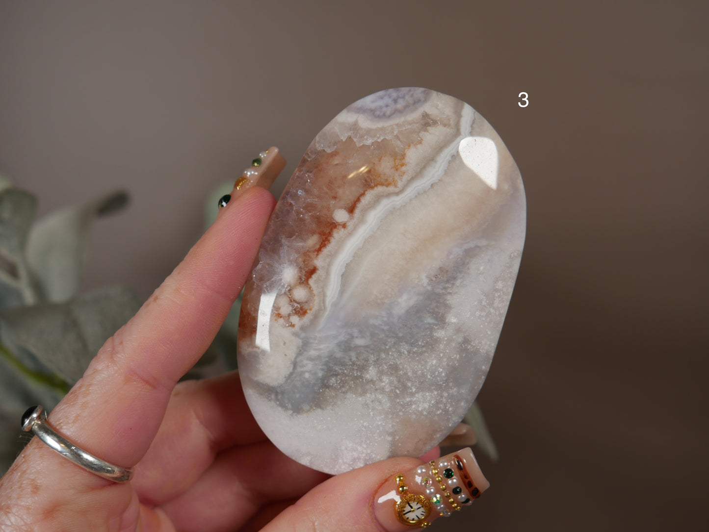 Pink Amethyst x Flower Agate Palm Stone [various]