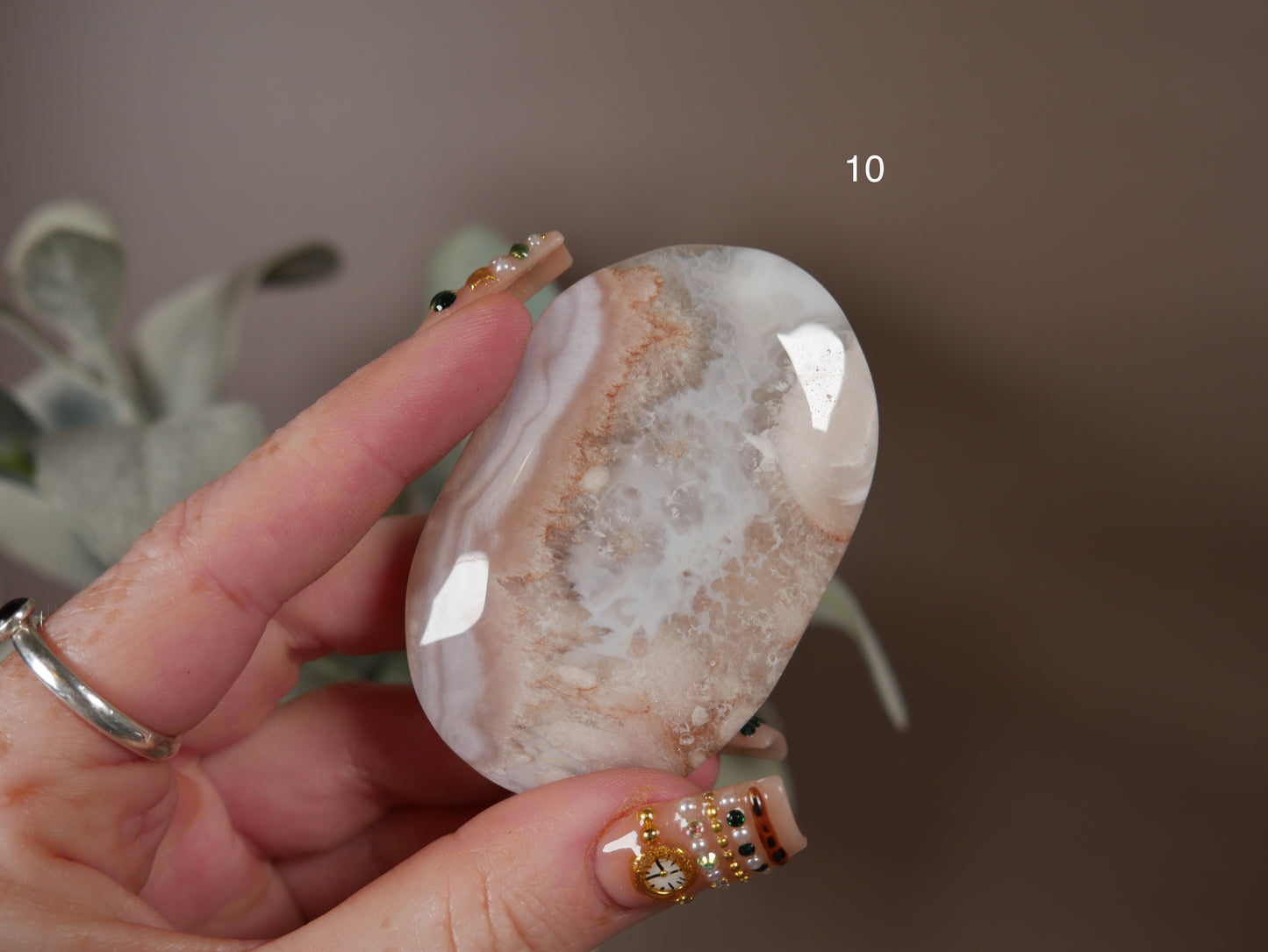 Pink Amethyst x Flower Agate Palm Stone [various]