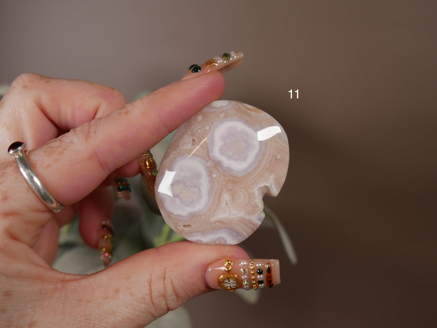 Pink Amethyst x Flower Agate Palm Stone [various]