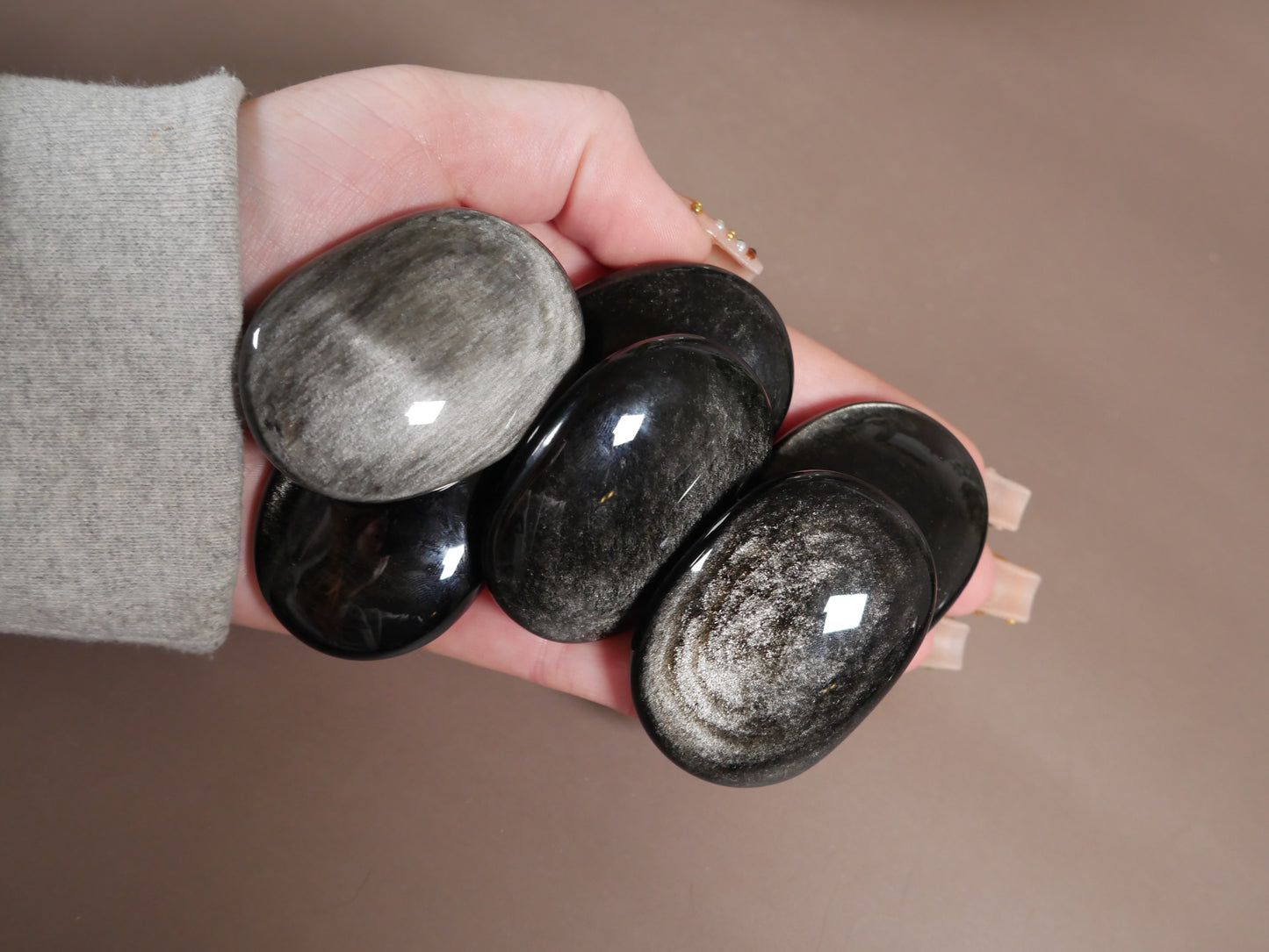 Silver Sheen Obsidian Palm Stone