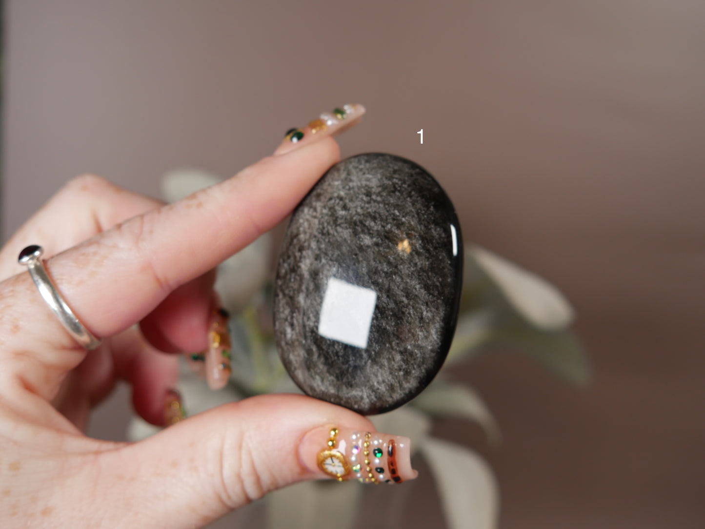 Silver Sheen Obsidian Palm Stone