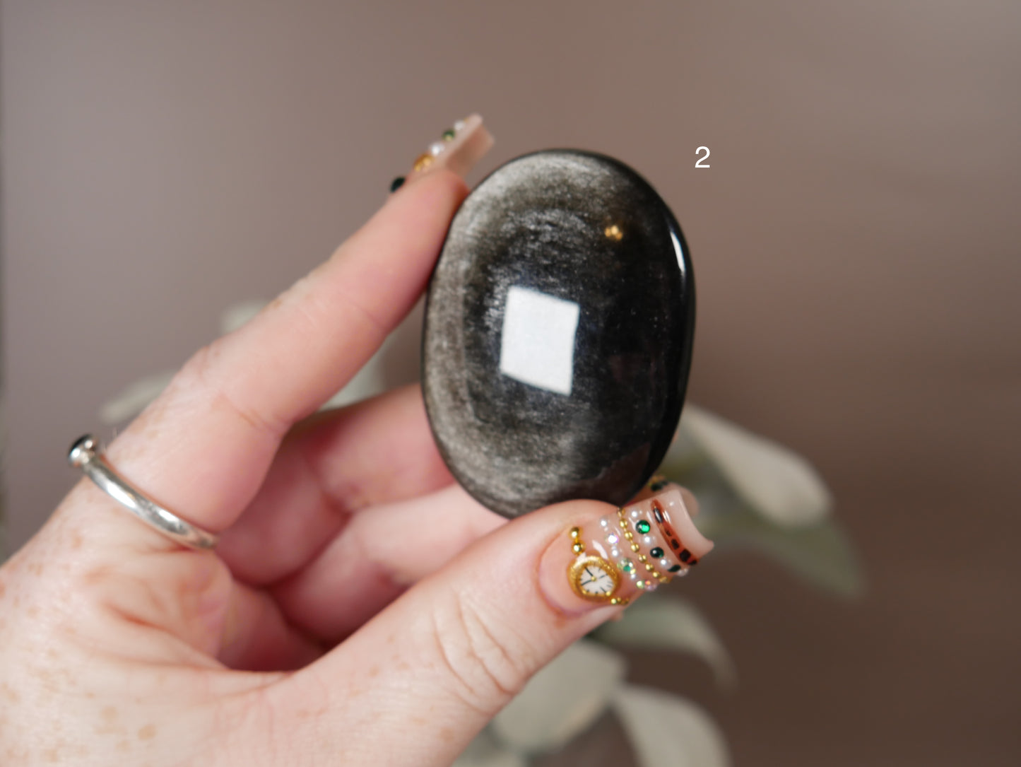 Silver Sheen Obsidian Palm Stone