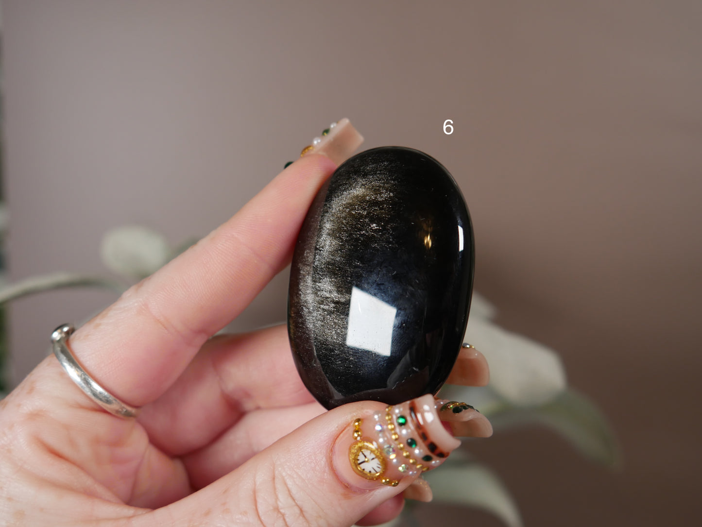 Silver Sheen Obsidian Palm Stone