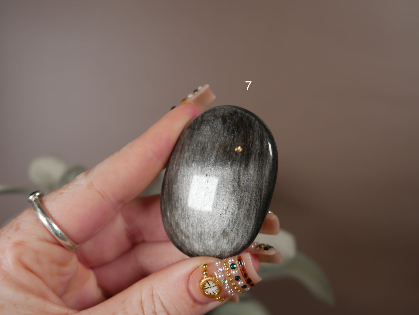 Silver Sheen Obsidian Palm Stone
