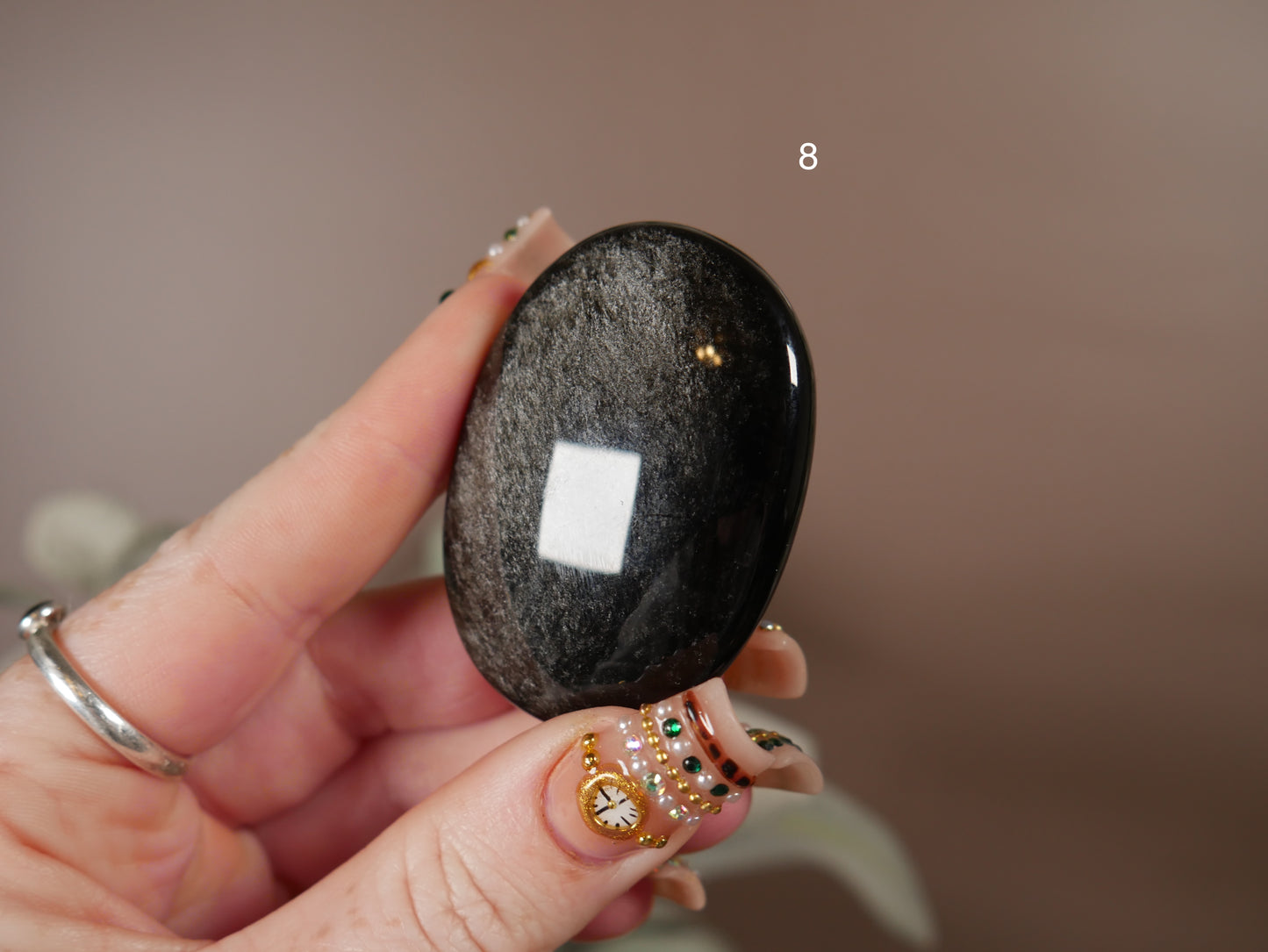 Silver Sheen Obsidian Palm Stone