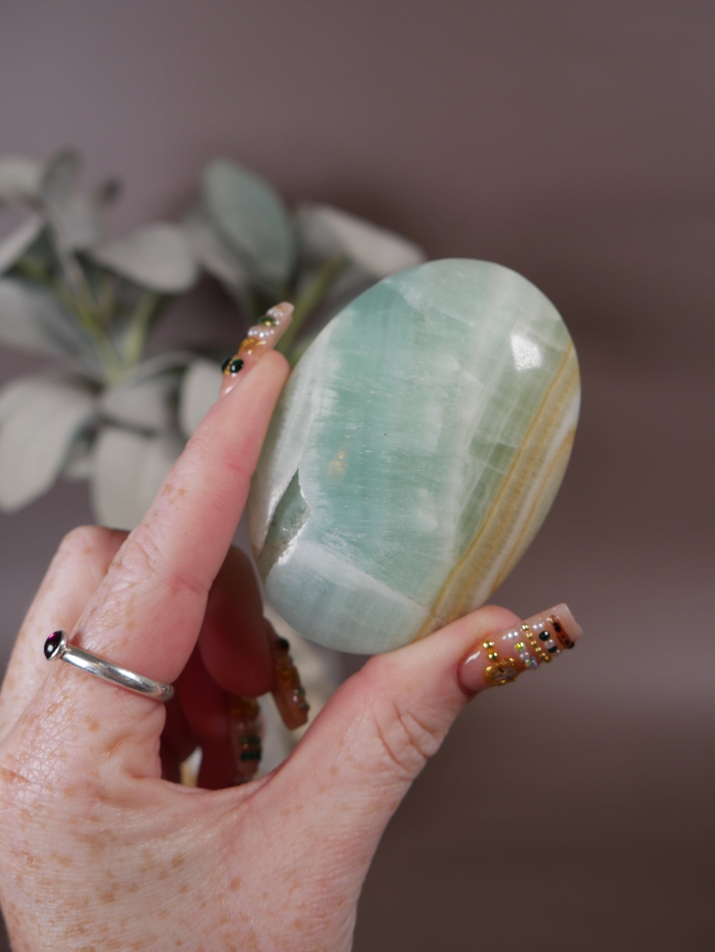Pistachio Calcite Palm Stone