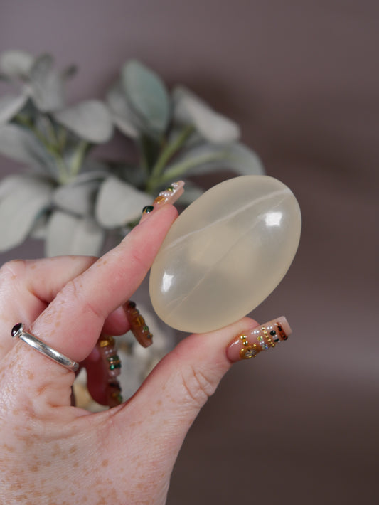 White Calcite Palm Stone