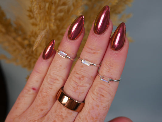 Rainbow Moonstone Baguette Ring