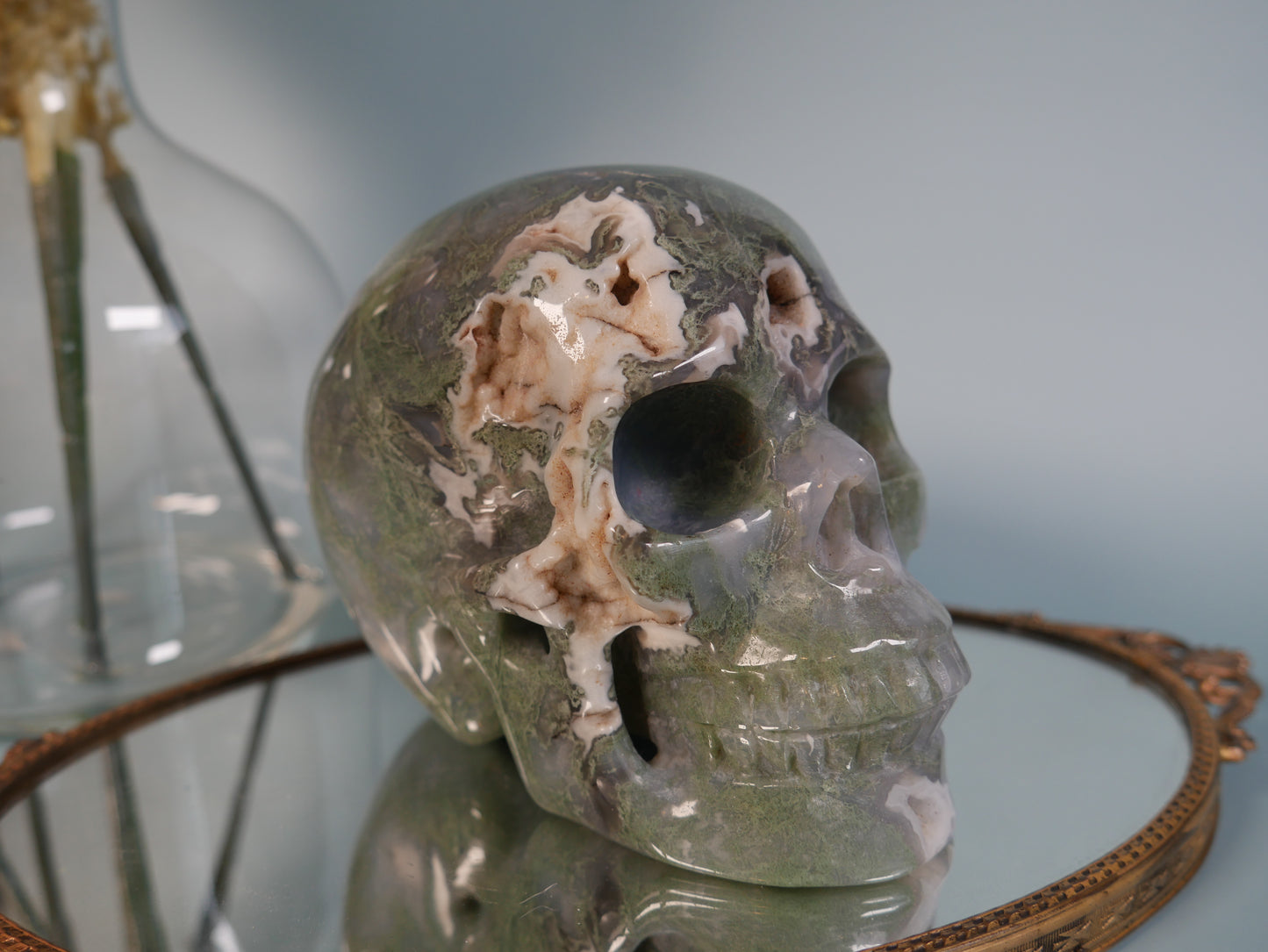 Moss Agate Skull