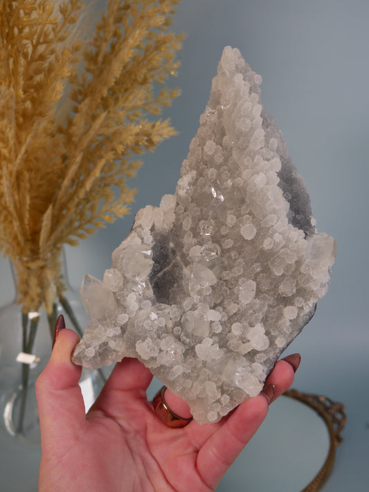 Diamond Apophyllite on Druzy Chalcedony Plate