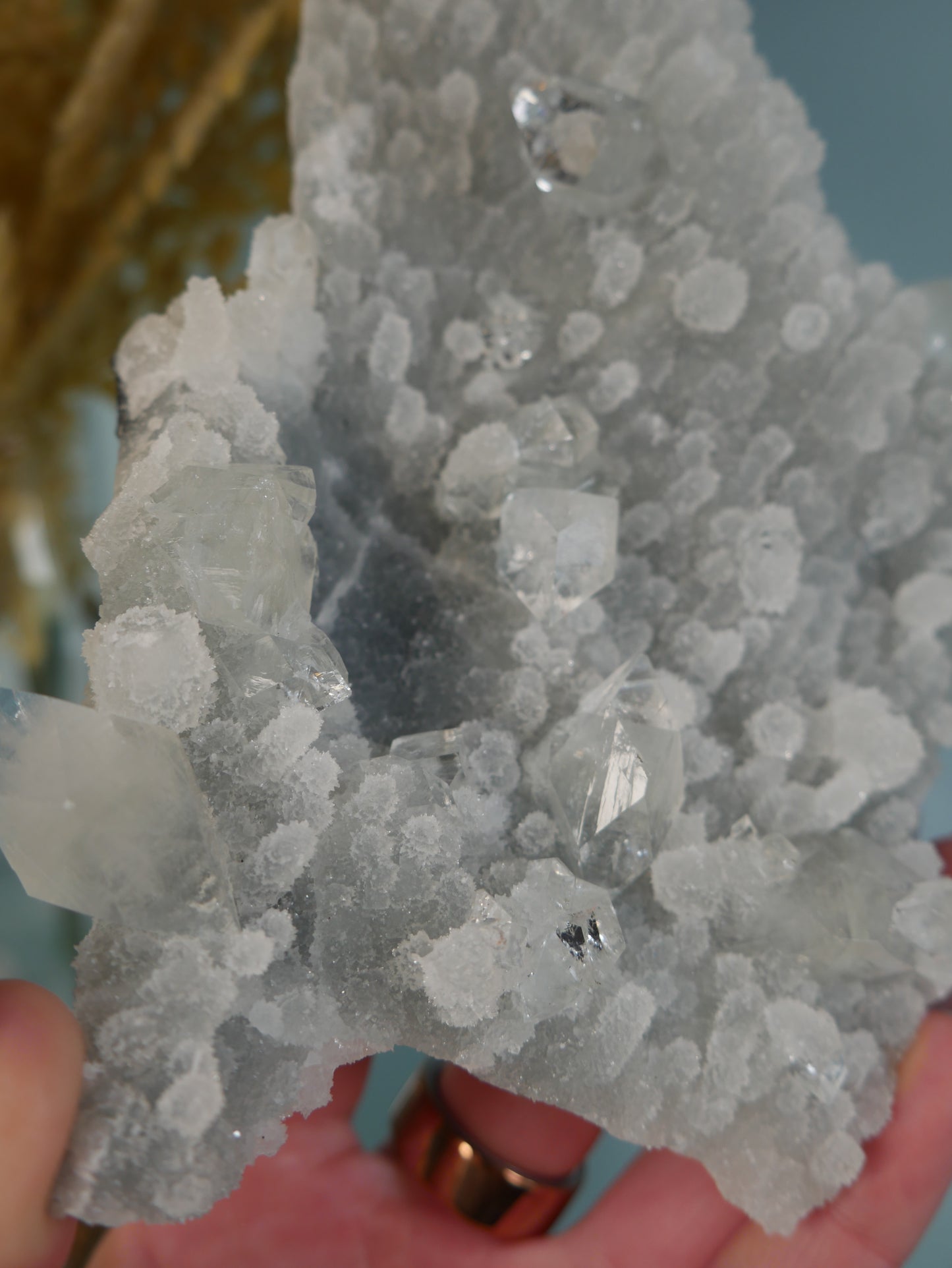Diamond Apophyllite on Druzy Chalcedony Plate