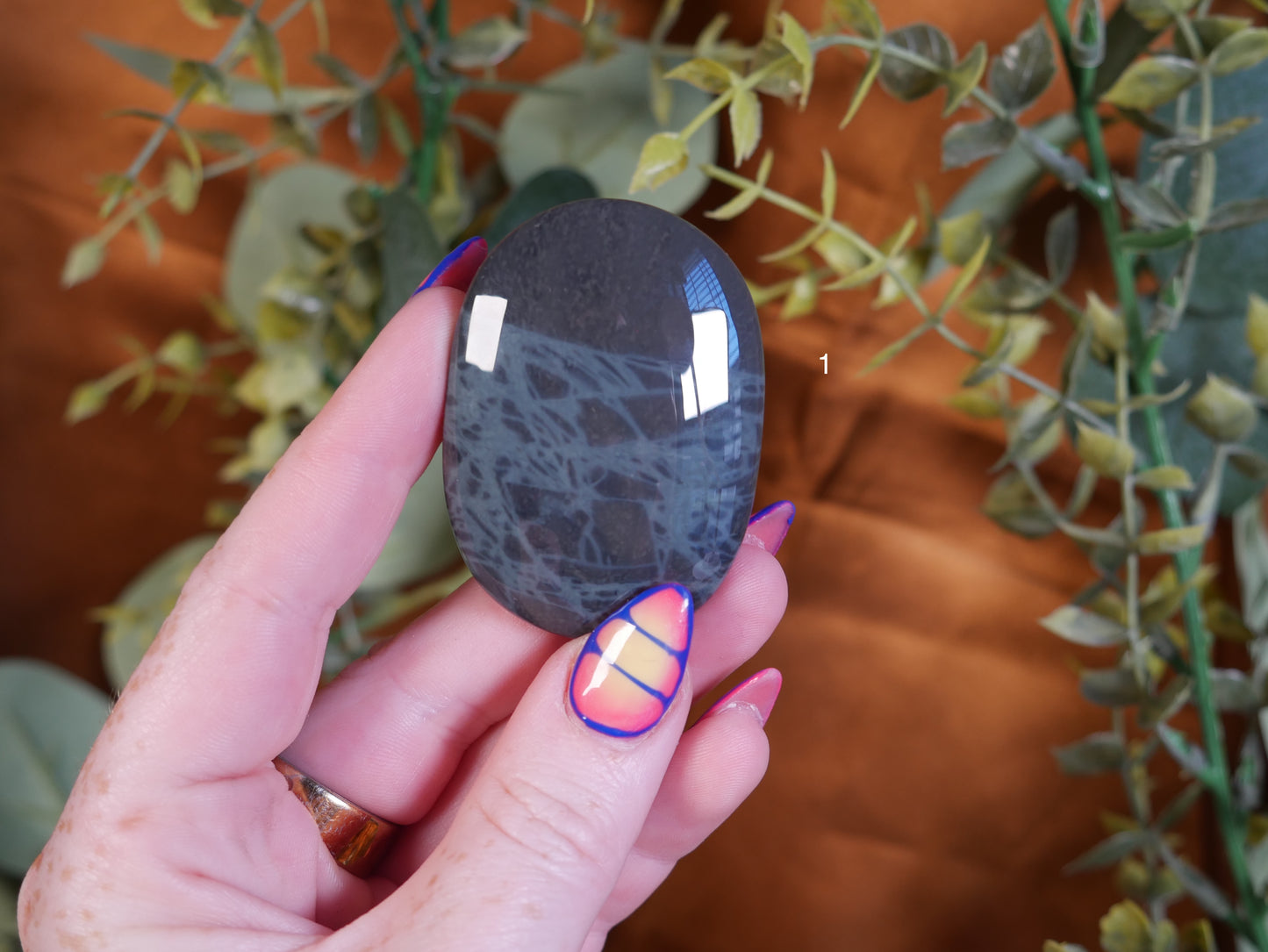 Spiderweb Obsidian Palm Stone [various]