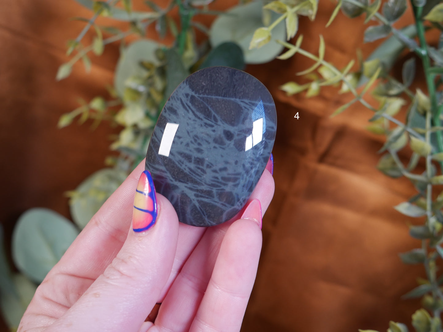 Spiderweb Obsidian Palm Stone [various]