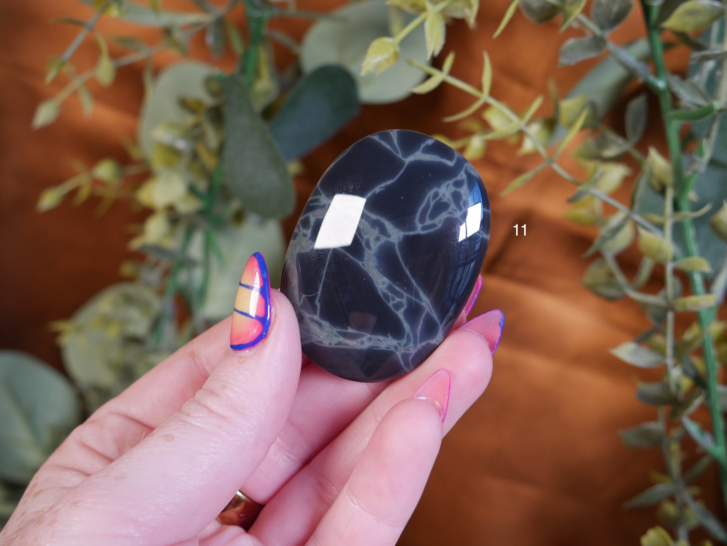 Spiderweb Obsidian Palm Stone [various]