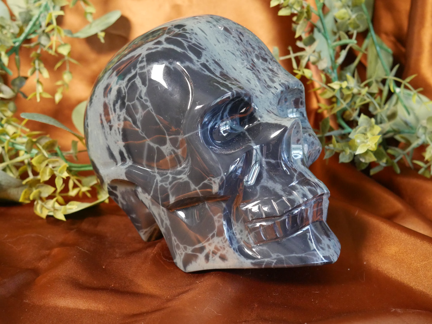 XL Spiderweb Obsidian Skull - Human Sized *RARE*